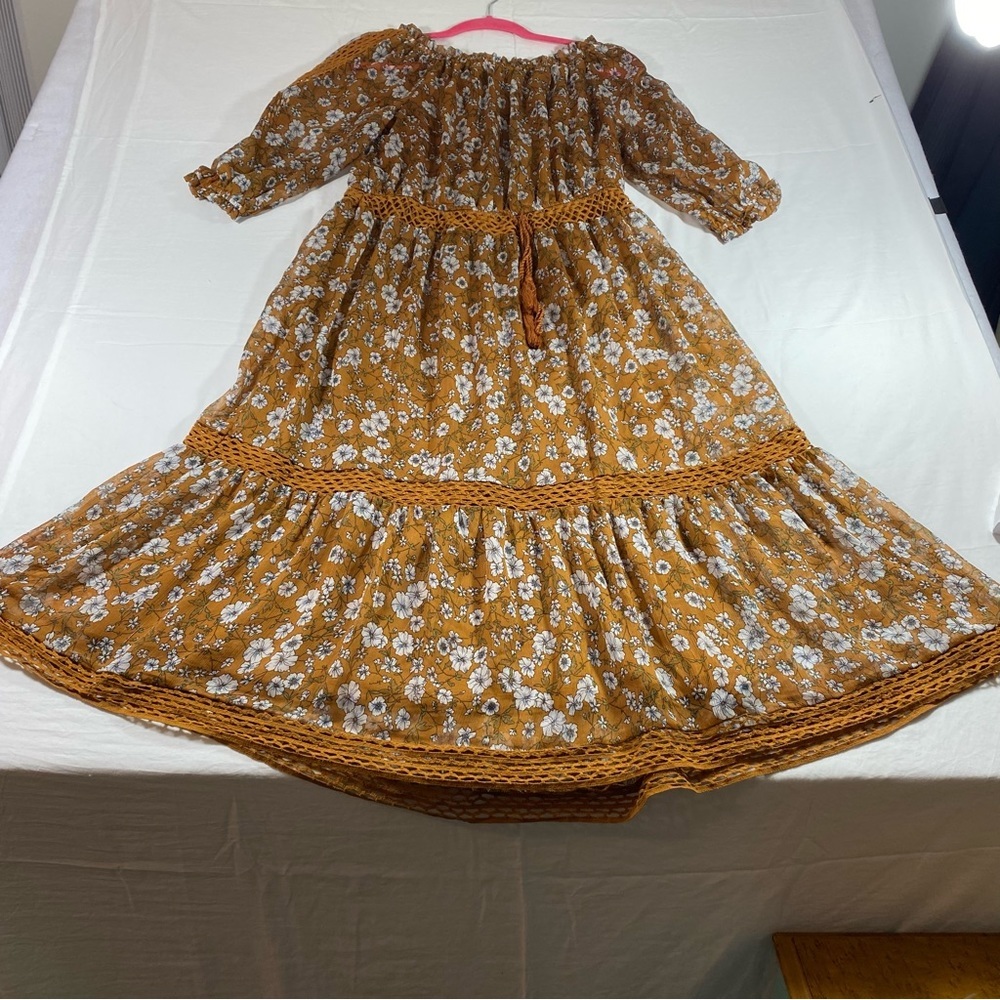 Ryan Michelle Dress Boho Floral Prairie Midi Dress Tassels Western - Picture 8 of 16
